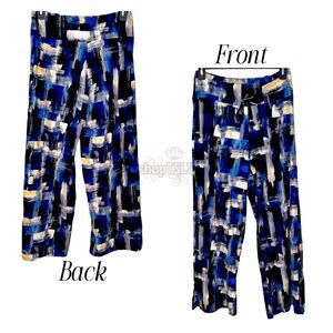 EUC Women’s Plus Abstract Blue and Black Wide-Leg Lounge Pants